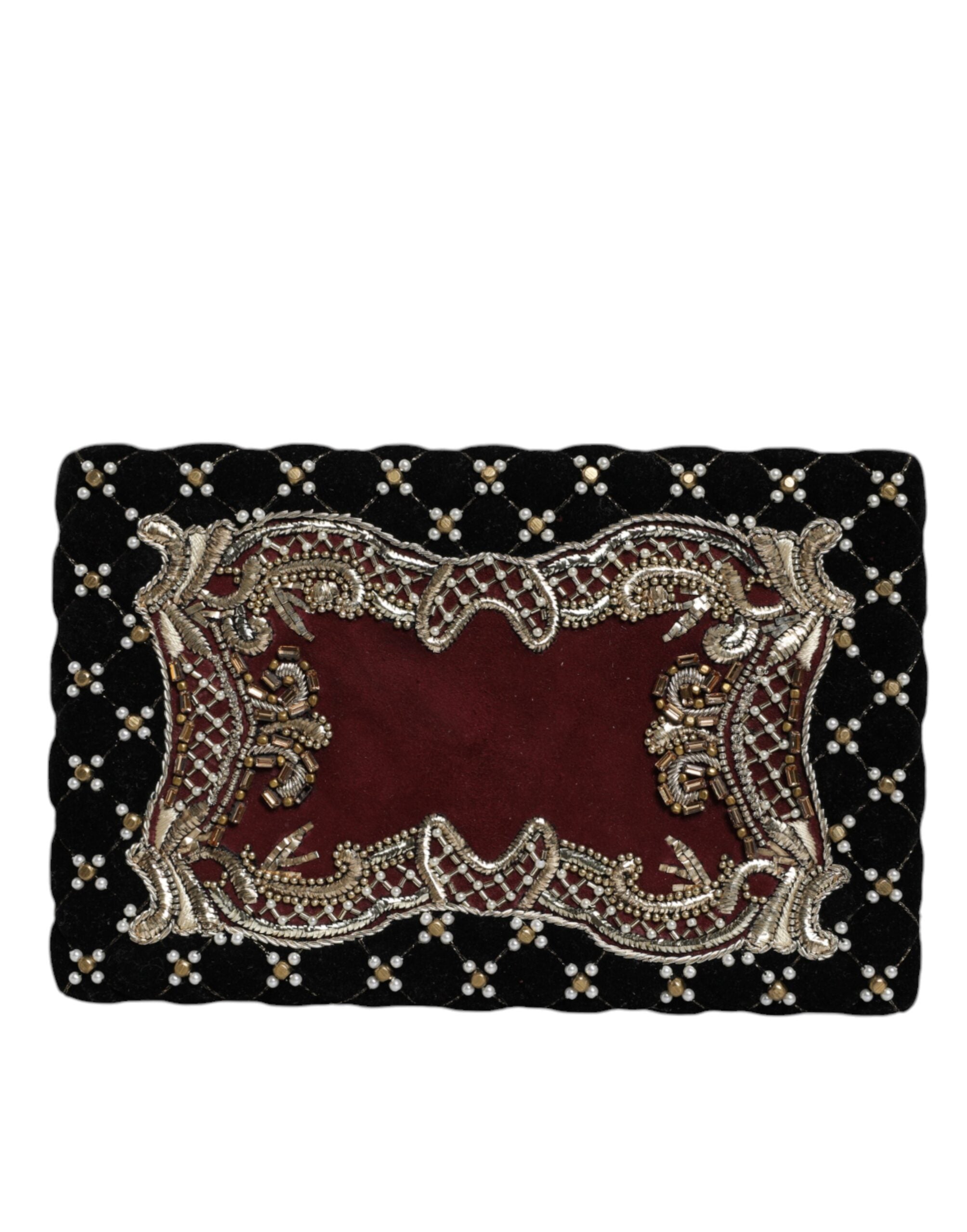 Dolce & Gabbana Bordeaux Siyah Kadife Altın Çerçeveli Clutch Akşam Çantası